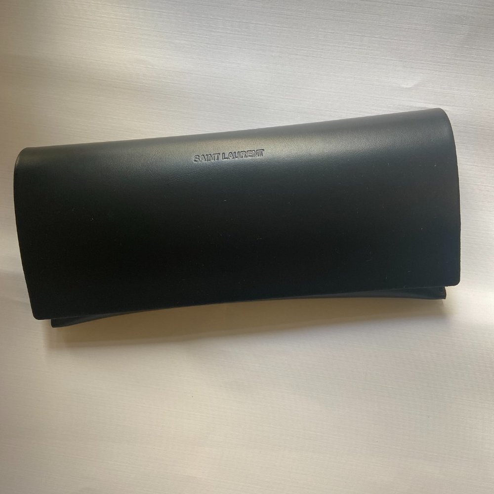 NEW YSL Saint Laurent Black Leather Sunglasses Case with Cleaning Cloth